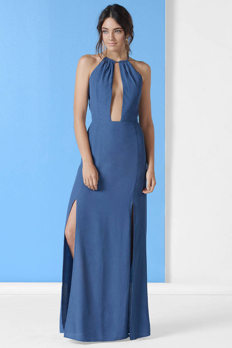 Trendy Blue Dress  Side Slit Dress  Full Dress  Maxi 