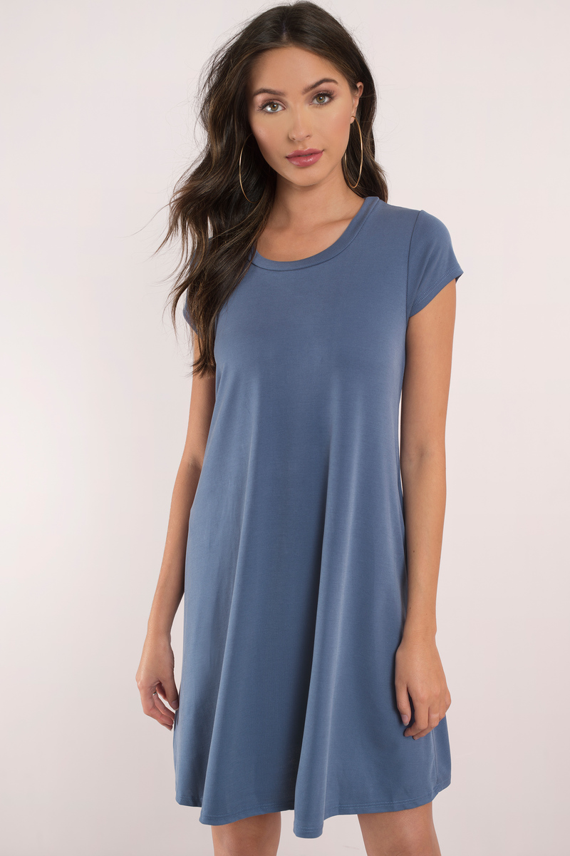 Cute Blue Dress - Short Sleeve Dress - Scoop Neck Dress - $15 | Tobi US