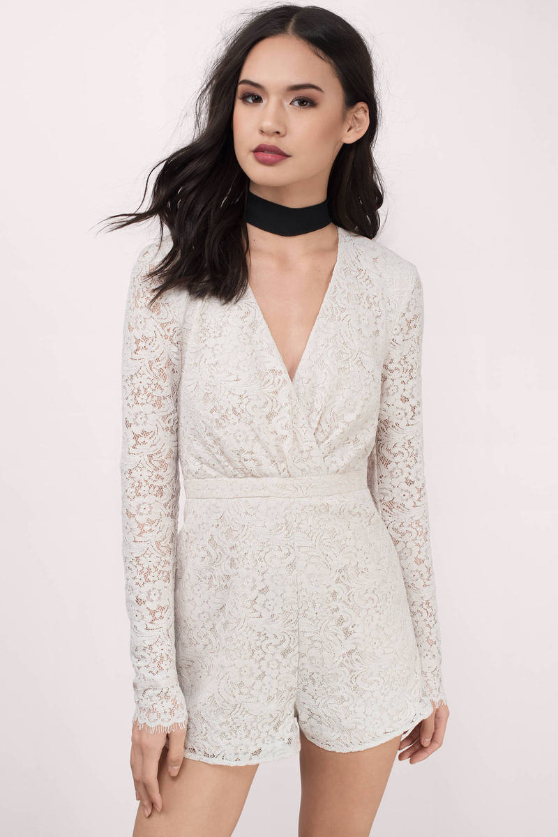 white long sleeve lace romper