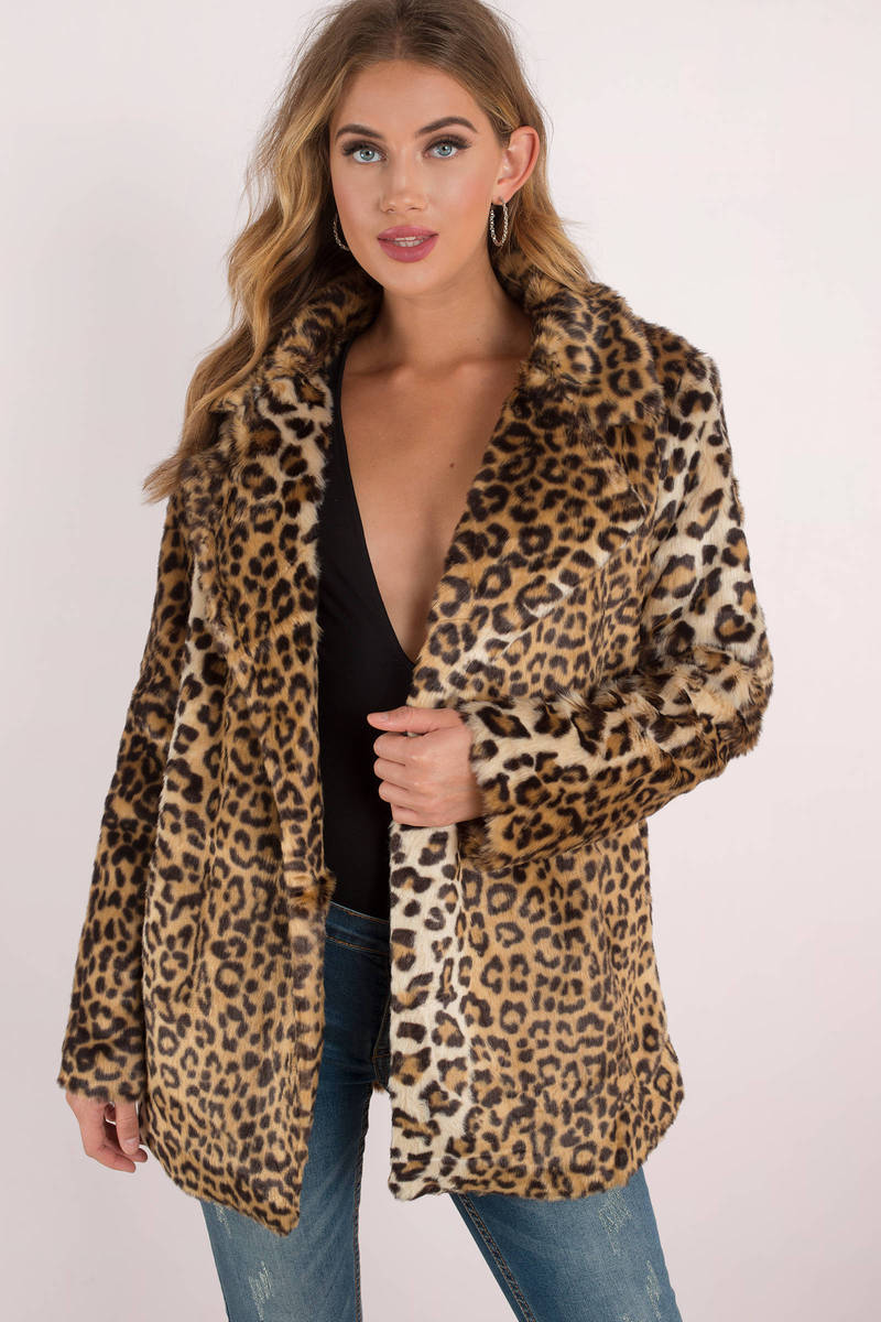J.O.A. Faye Brown Leopard Print Faux Fur Coat - $88 | Tobi US