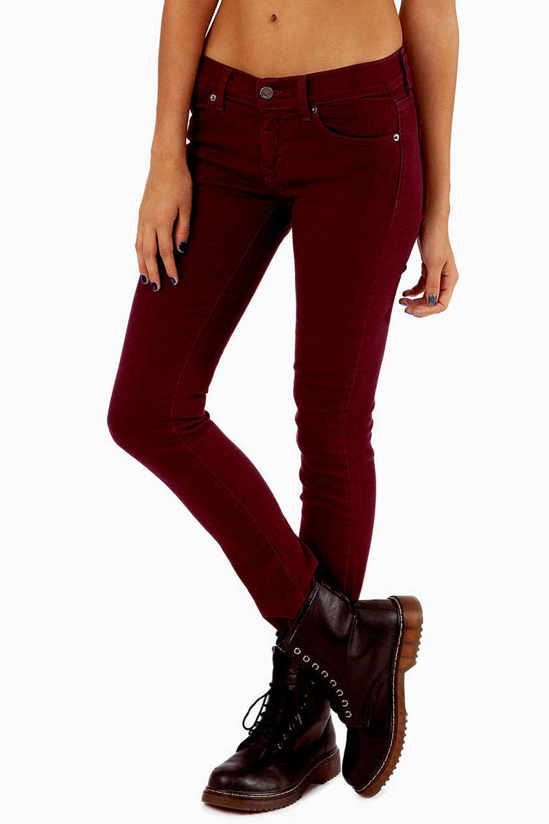 dark red skinny jeans