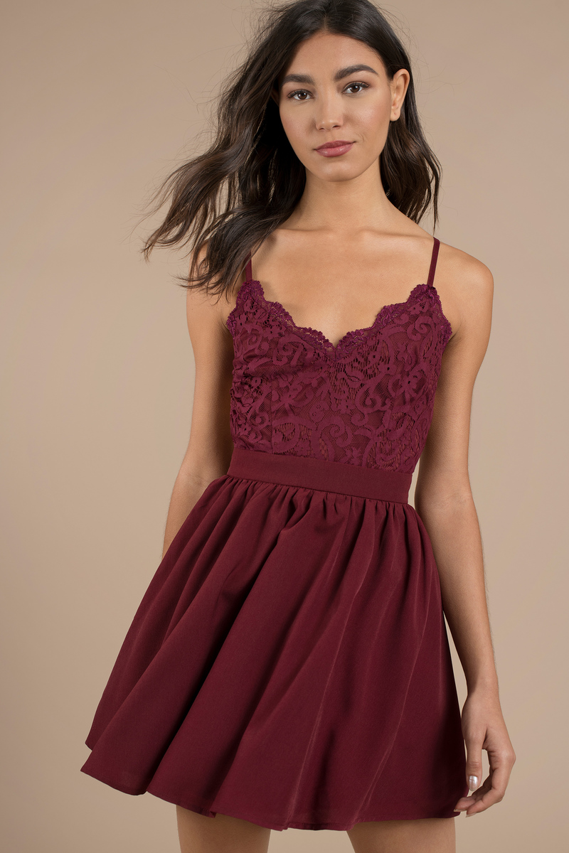 maroon lace cocktail dress