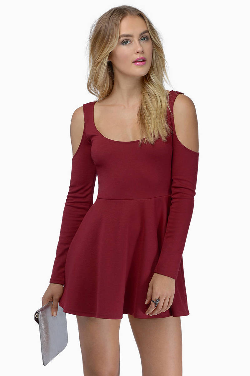 Berry Skater Dress - Cold Shoulder Dress - Fuchsia Color Dress - $13 ...