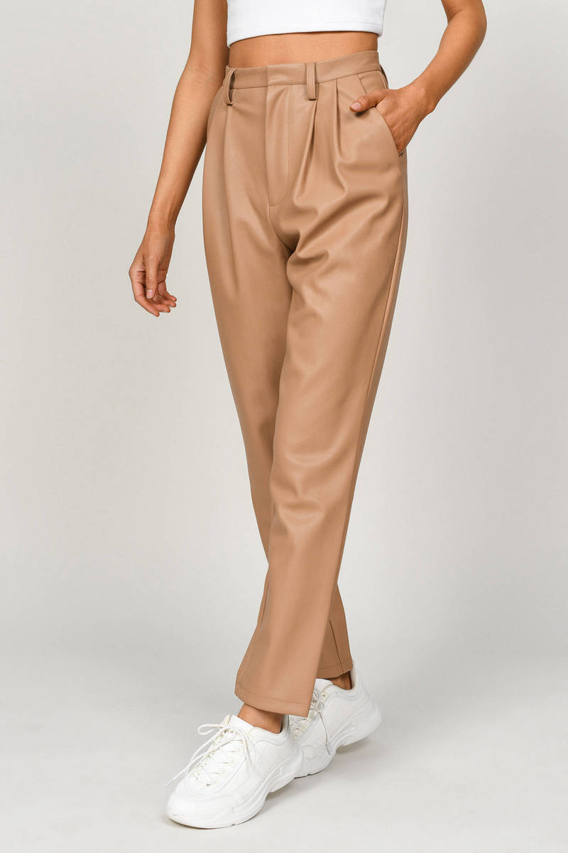 Lize Camel Faux Leather High Waist Pleated Trouser 104 Tobi Nl