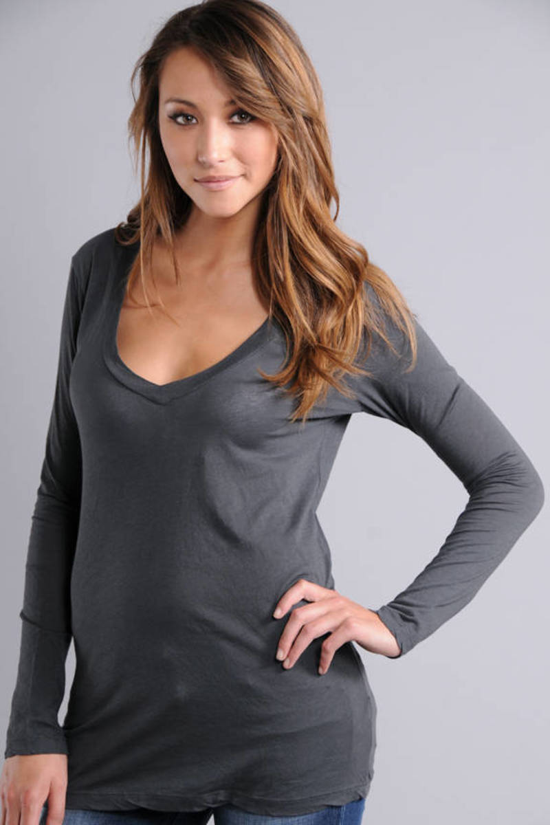 plunge neck long sleeve top