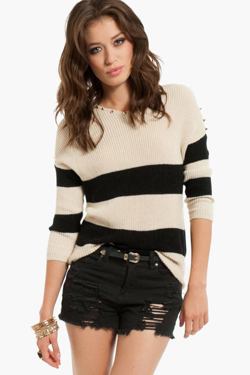 Spikey Stripe Sweater in Cream and Black - $14 | Tobi US