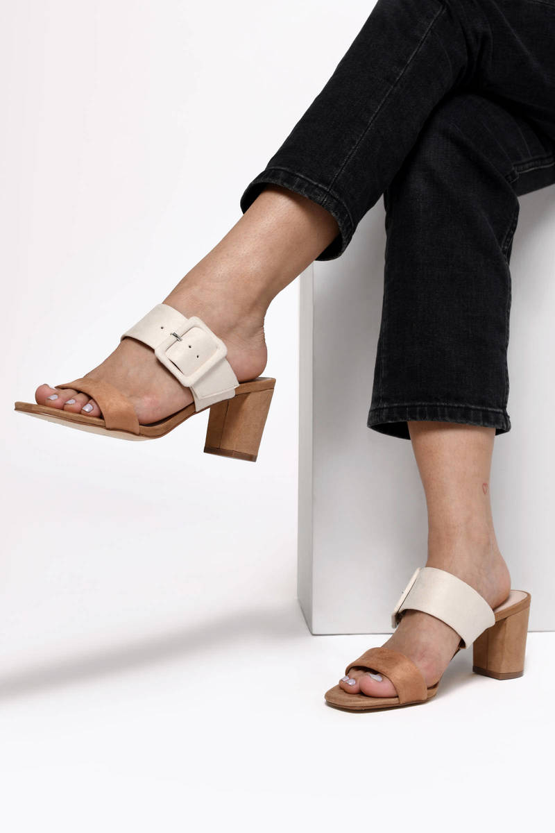 Yippy Double Strap Heeled Sandals in Cream - $36 | Tobi US