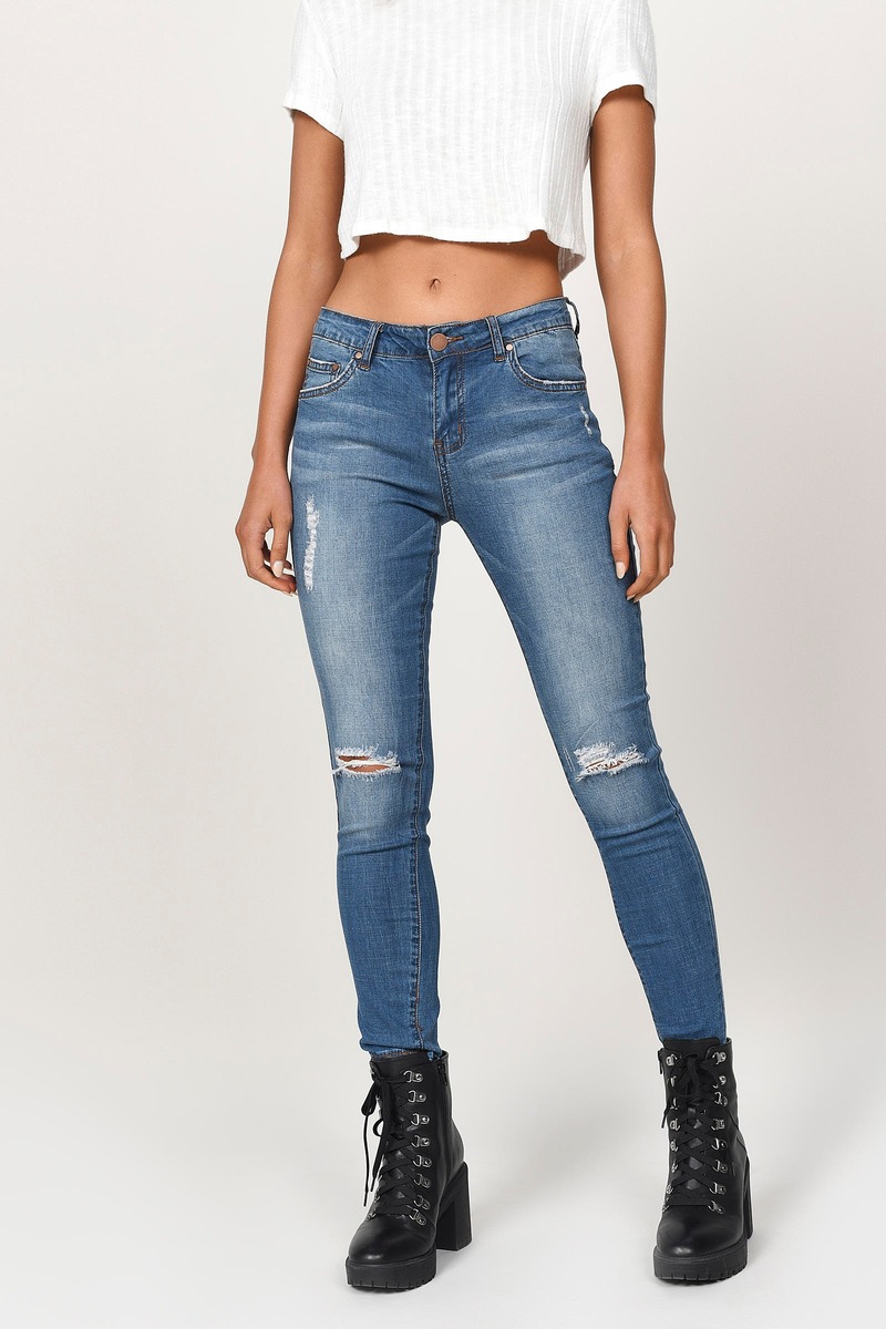 Ventura Mid Rise Distressed Cropped Jeans in Dark Wash - $30 | Tobi US