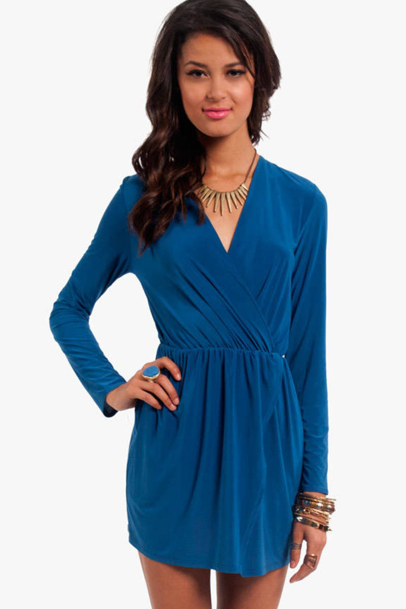 Allison Wrap Dress in Dusty Blue - $48 | Tobi US