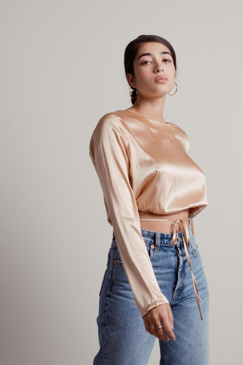 satin tops with sleeves