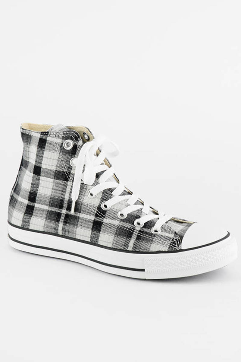 Grey Converse Sneakers - Hi Top Plaid 