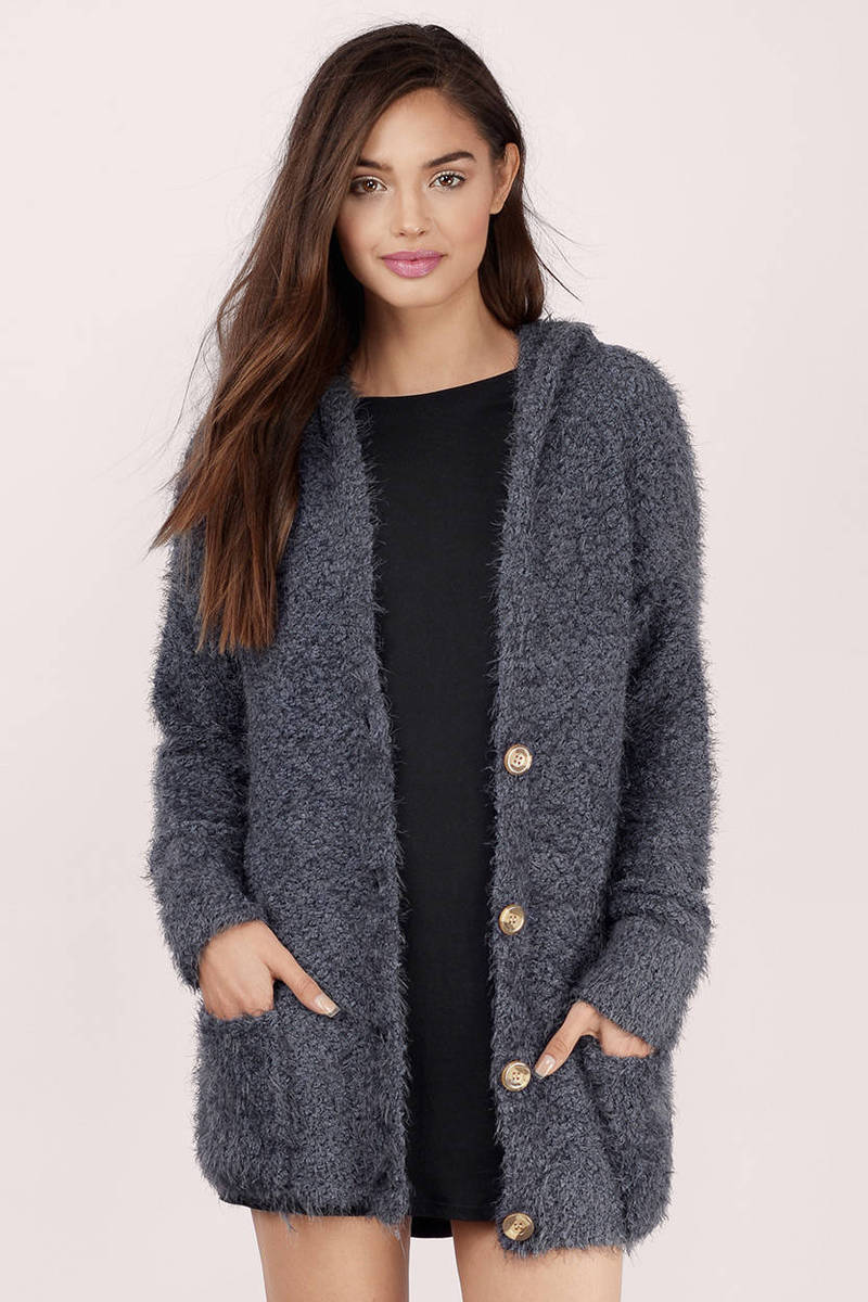 Grey Cardigan - Fuzzy Cardigan - Grey Hoodie Cardigan - $20 | Tobi US