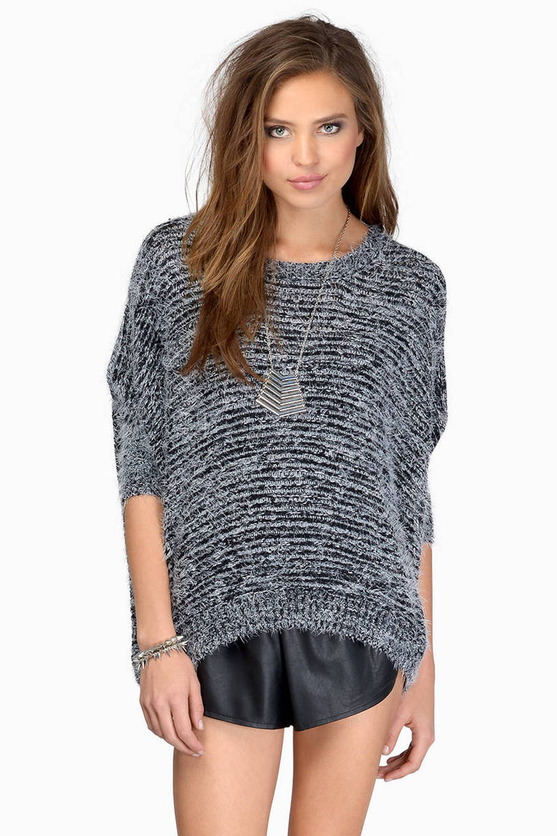 Grey Sweater - Fuzzy Marled Sweater - Oversized Grey Sweater - $25 ...