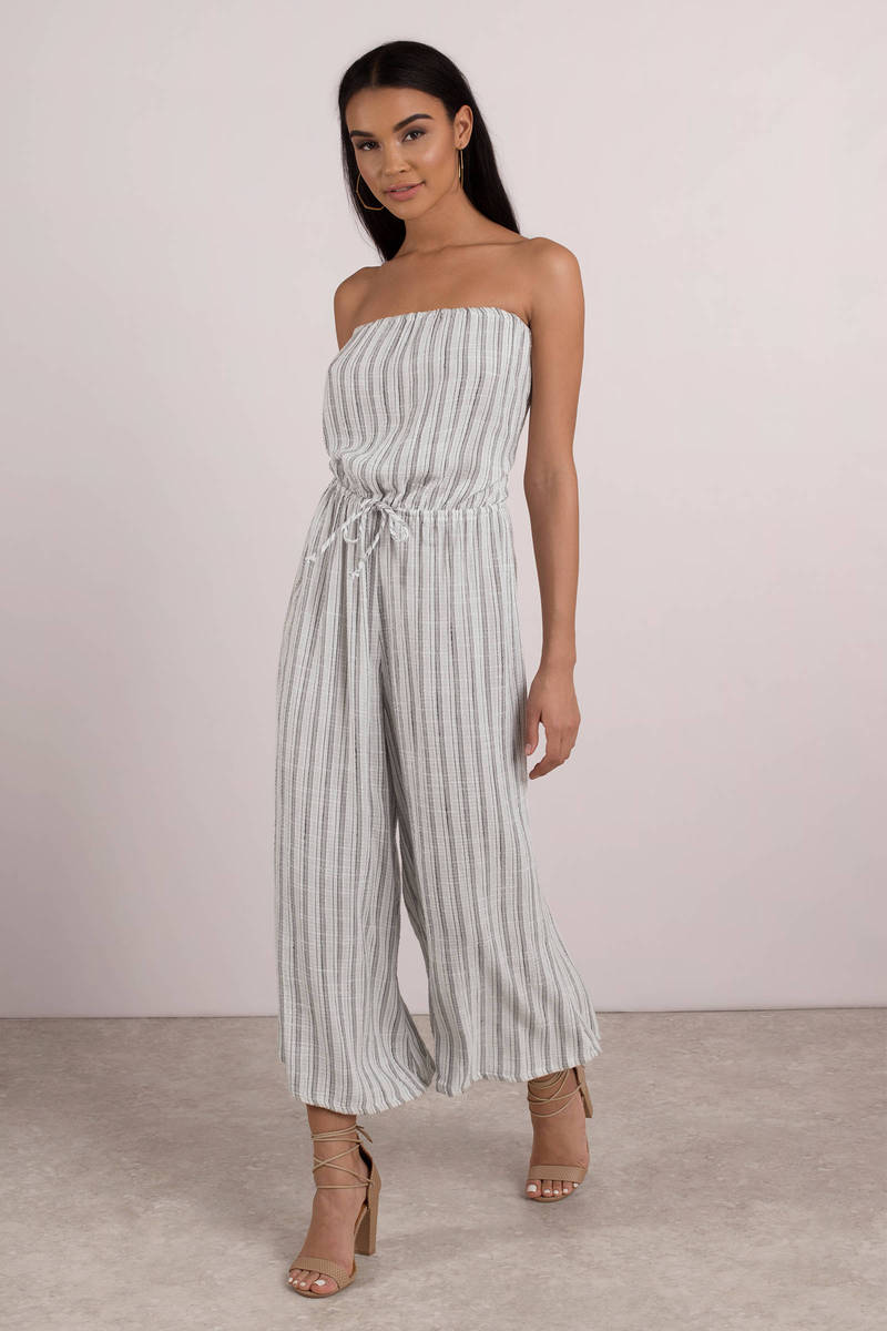 gray and white striped jumpsuit