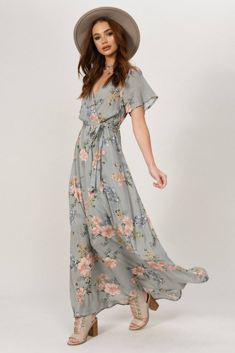 Sincerity Floral Maxi Dress in Grey - $98 | Tobi US
