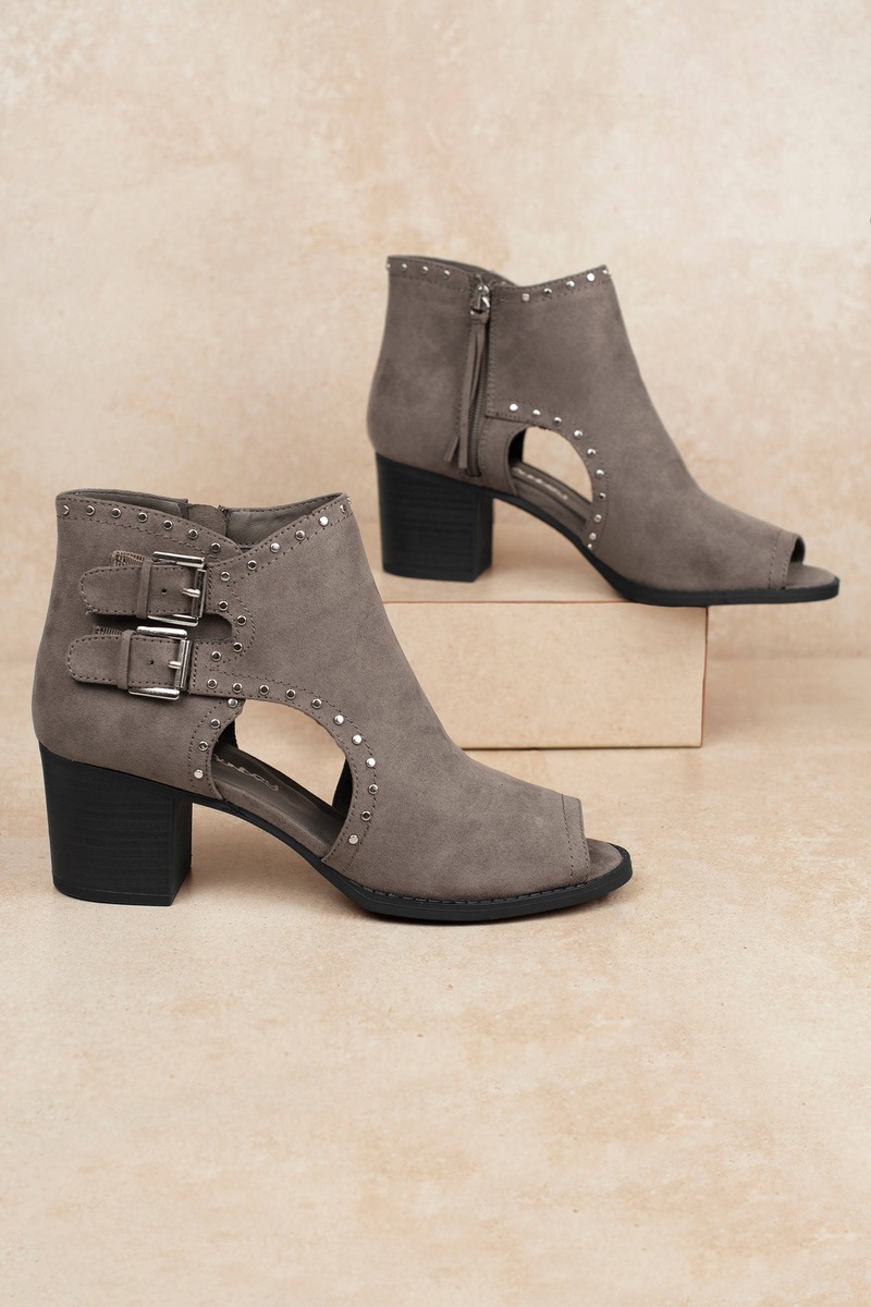 grey peep toe ankle boots