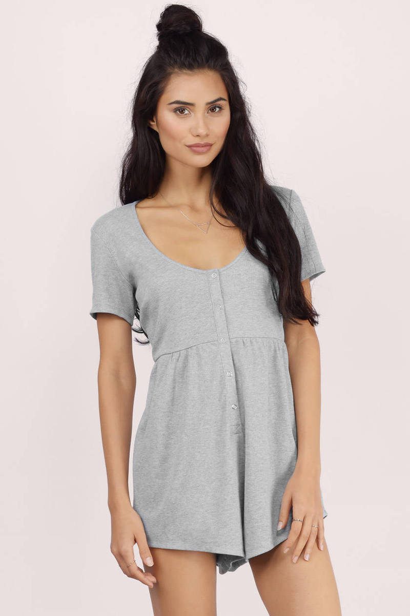 Heather Grey Romper Grey Romper Ribbed Romper 20 Tobi Us