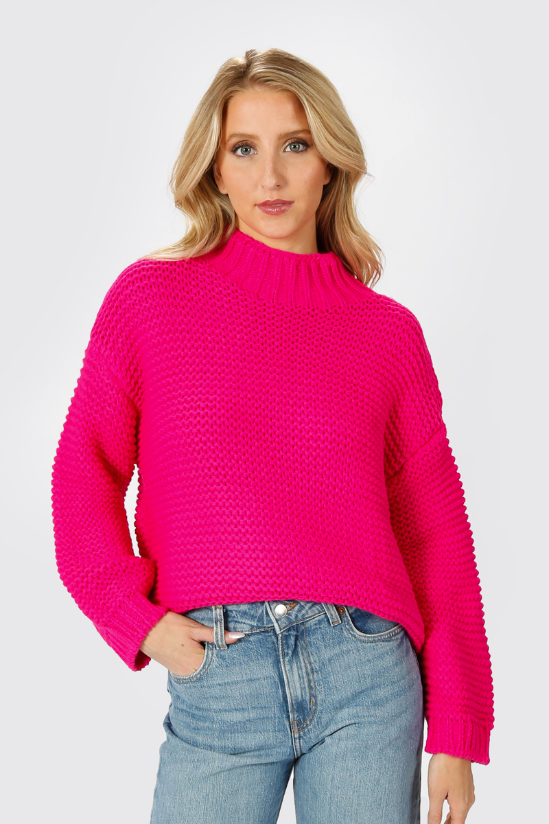 pink cable knit sweater