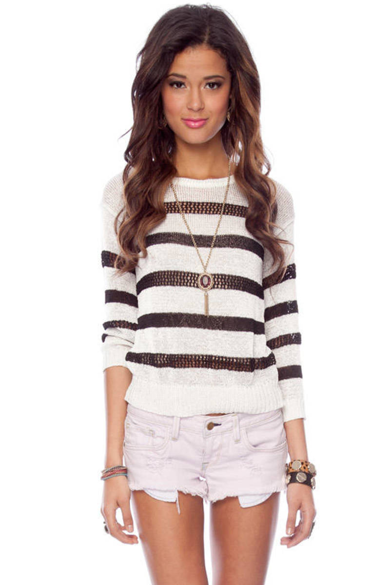 Simply Striped Sweater in Ivory and Black - $25 | Tobi US