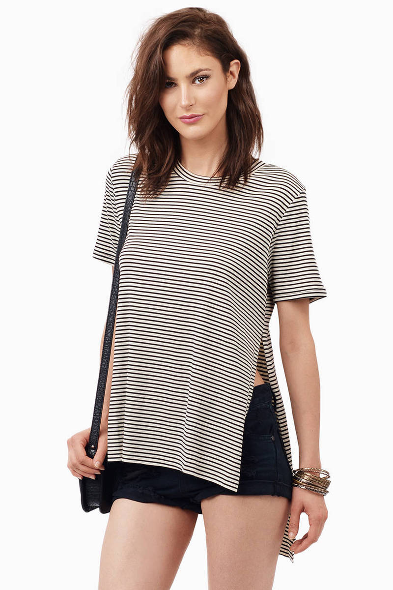 Fine Line Split Top in Ivory & Black - $46 | Tobi US