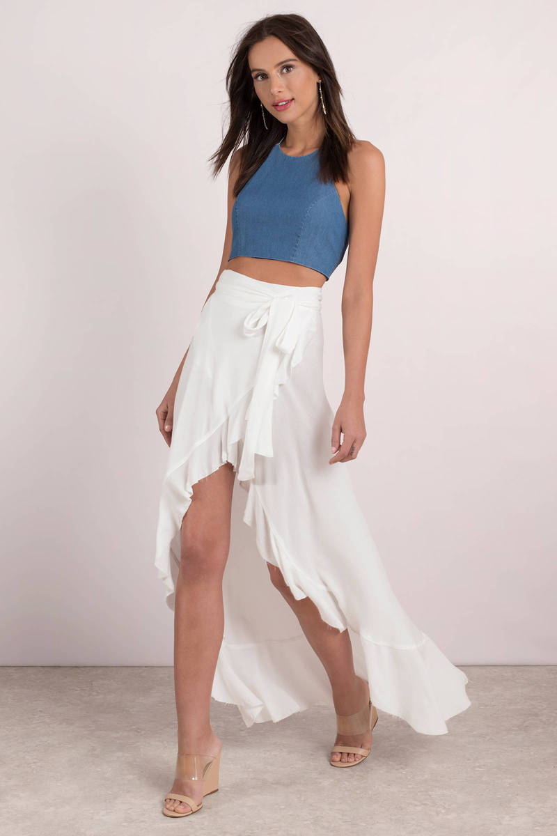 White Blue Life Skirt - Ruffle Skirt - White Maxi Skirt - $152 | Tobi US