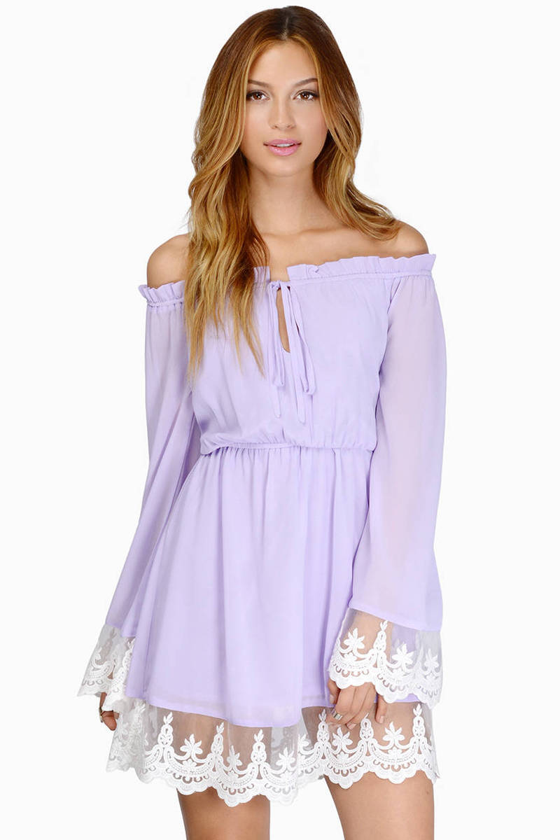 Lavender Casual Dress - Lace Hem Dress 