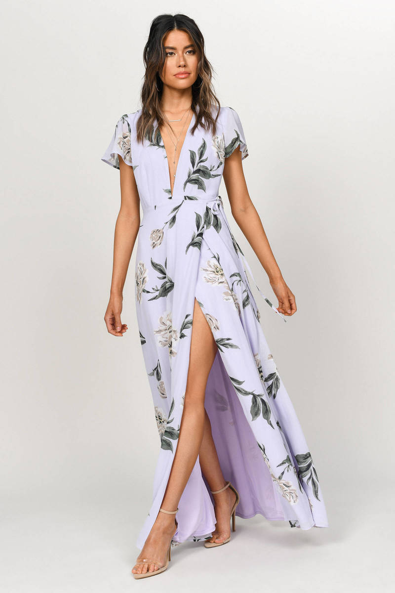 lavender floral wrap dress