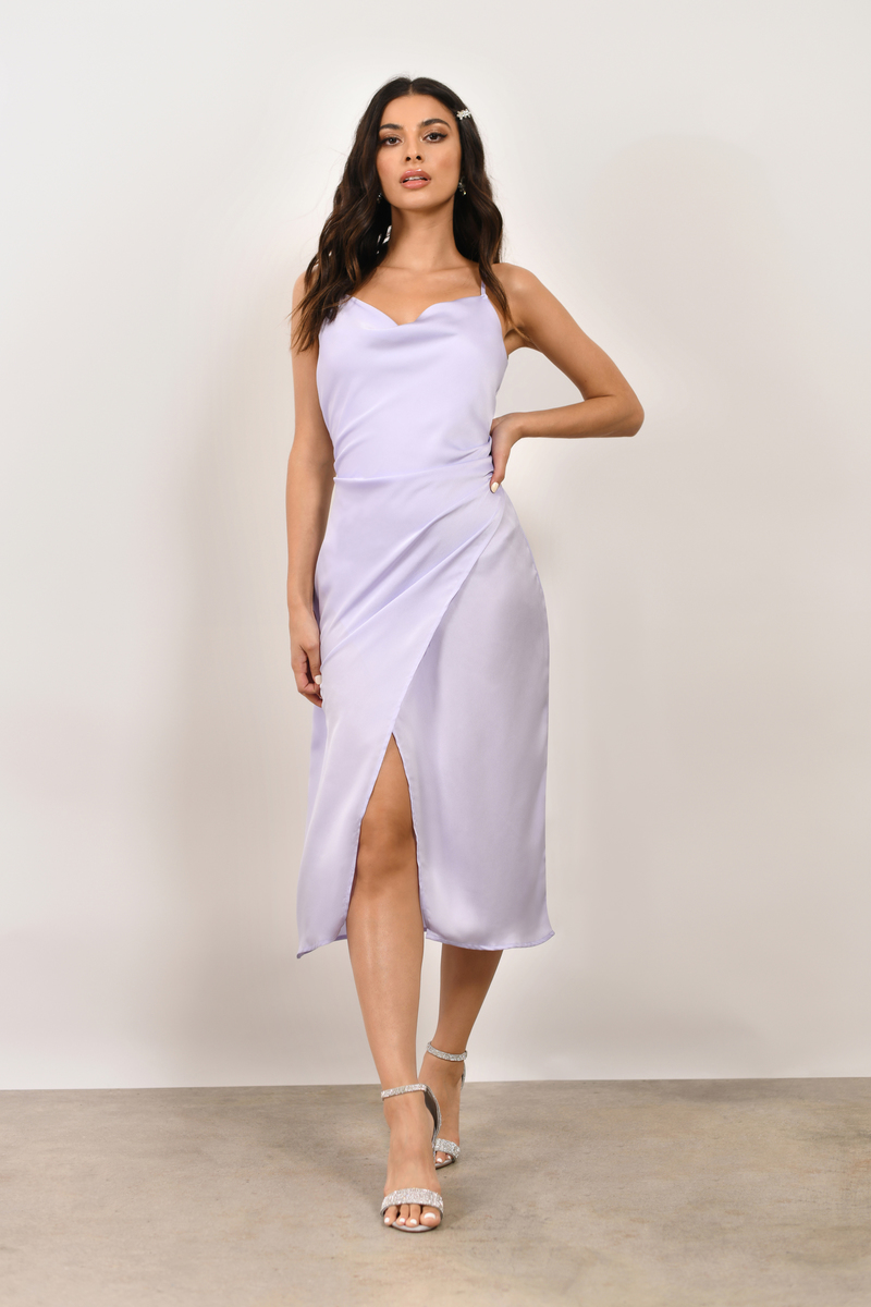 lavender midi dress with sleeves