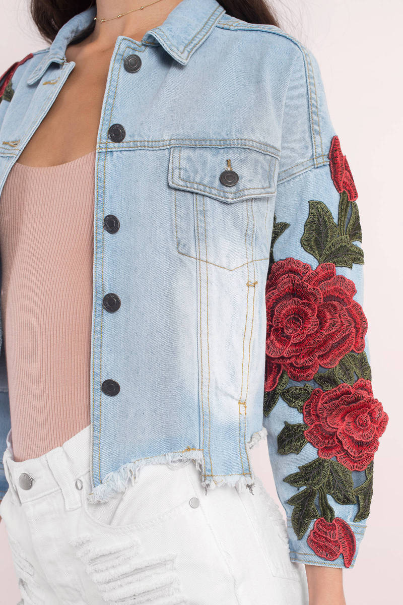flower embroidered jean jacket