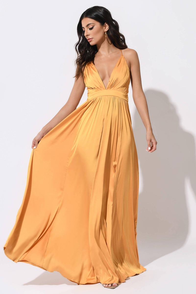 yellow satin maxi dress
