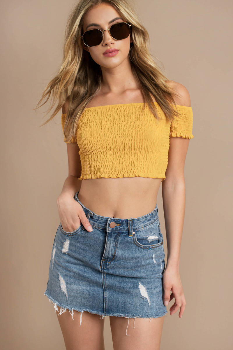 cropped smocked top