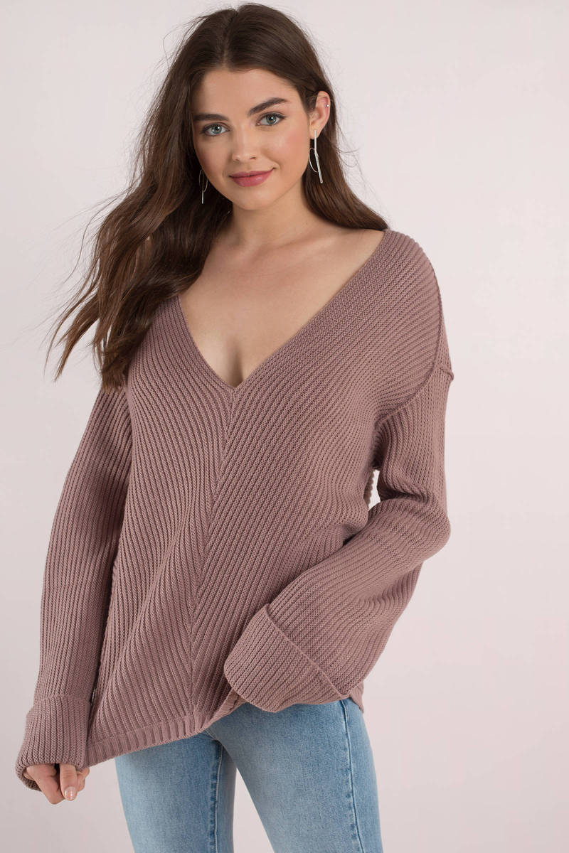 How Deep V Neck Mauve Sweater - $35 | Tobi US
