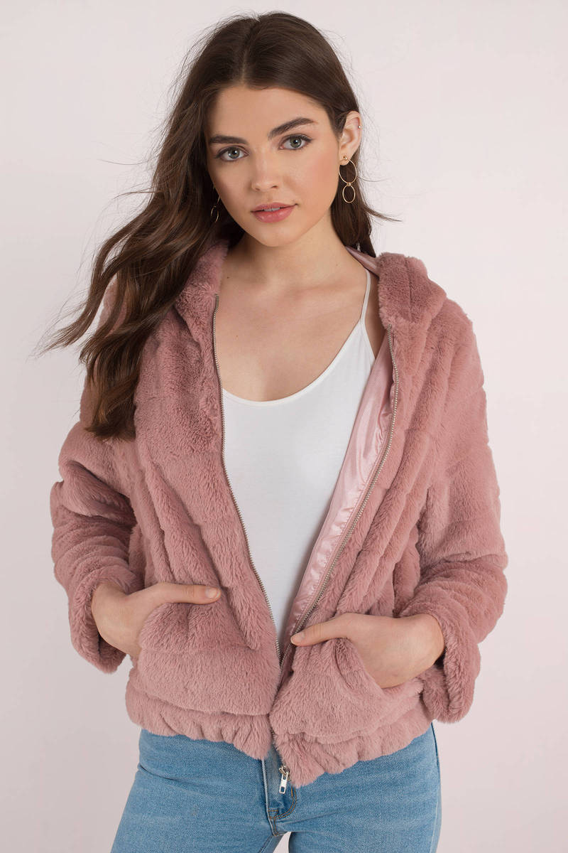 pink faux fur hoodie