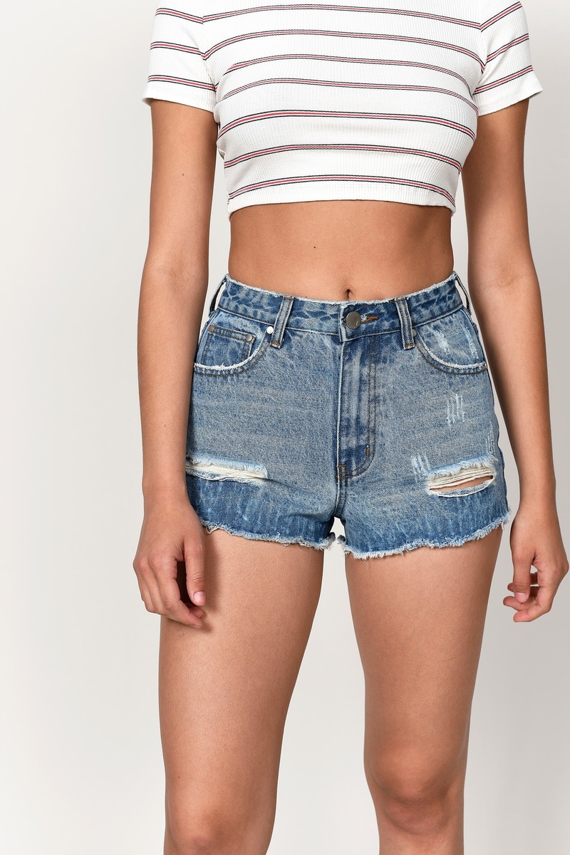 high waisted distressed jean shorts