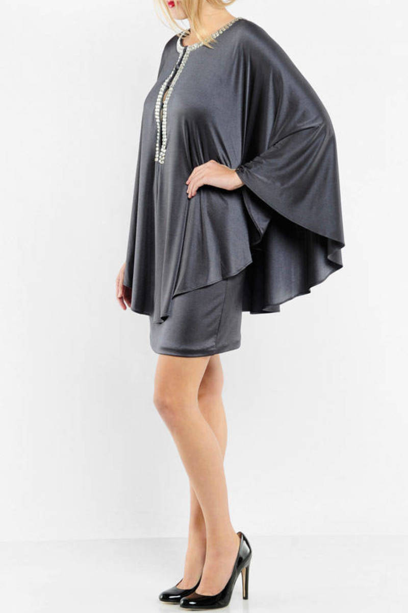 Iconic Embellished Cape Dress in Midnight Grey - $39 | Tobi US