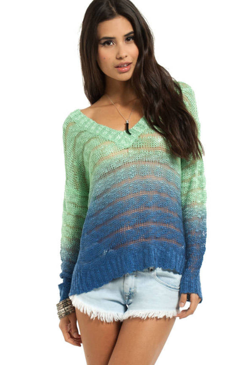 Ocean Tide Sweater in Mint and Royal - $72 | Tobi US