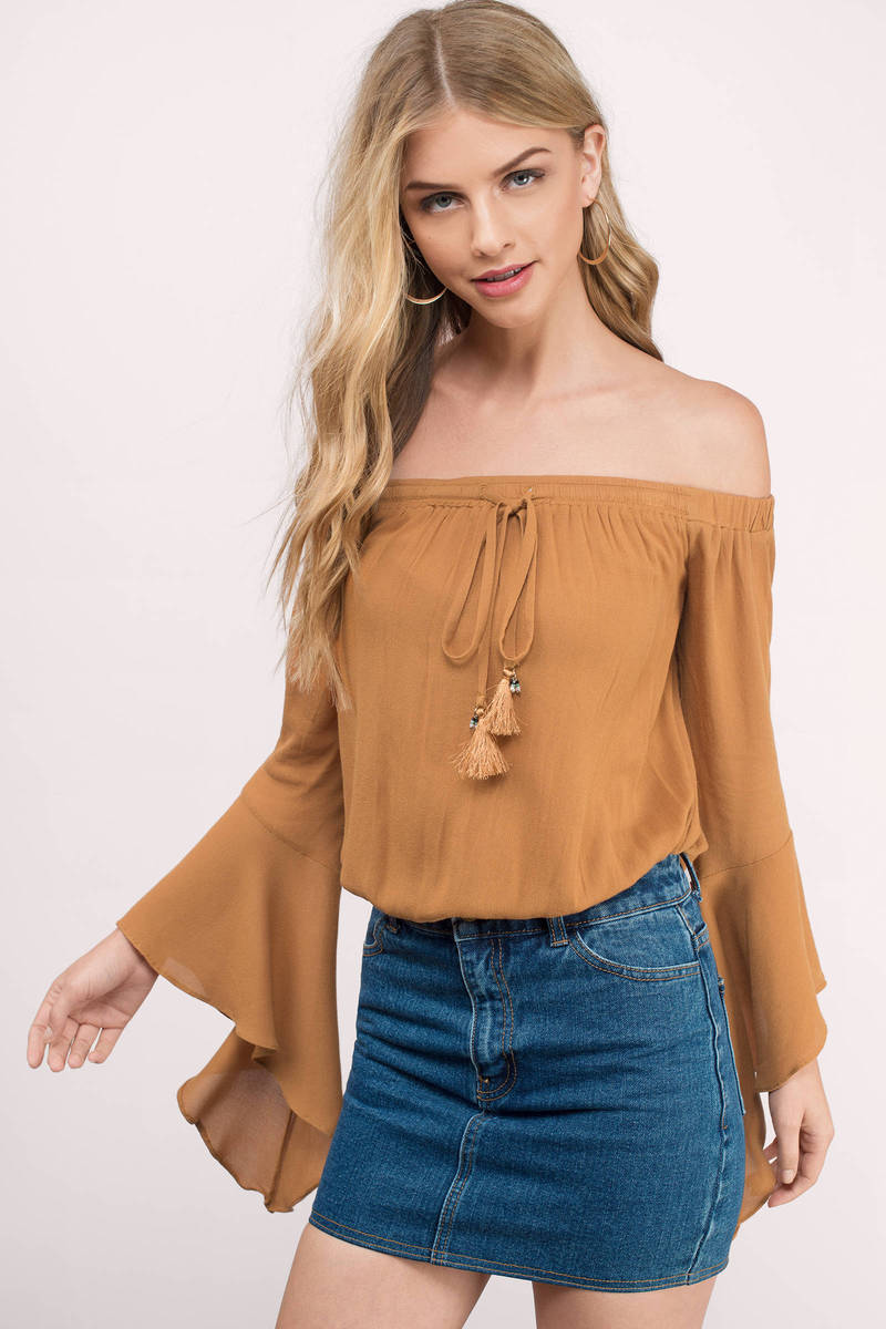 Mustard Yellow Blouse - Bell Sleeve Blouse - Off The Shoulder Blouse ...