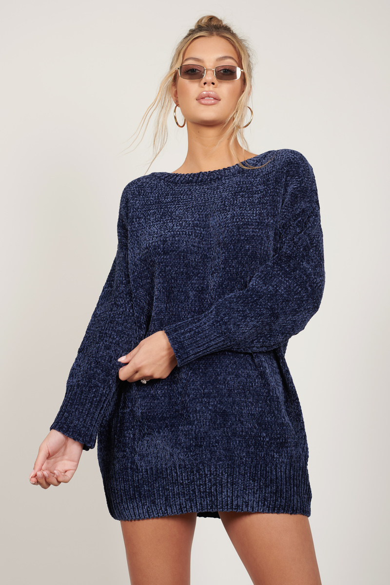 Along The Way Oversized Chenille Sweater in Navy - $30 | Tobi US
