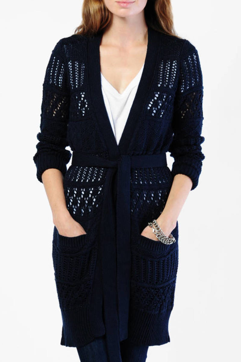 navy belted cardigan