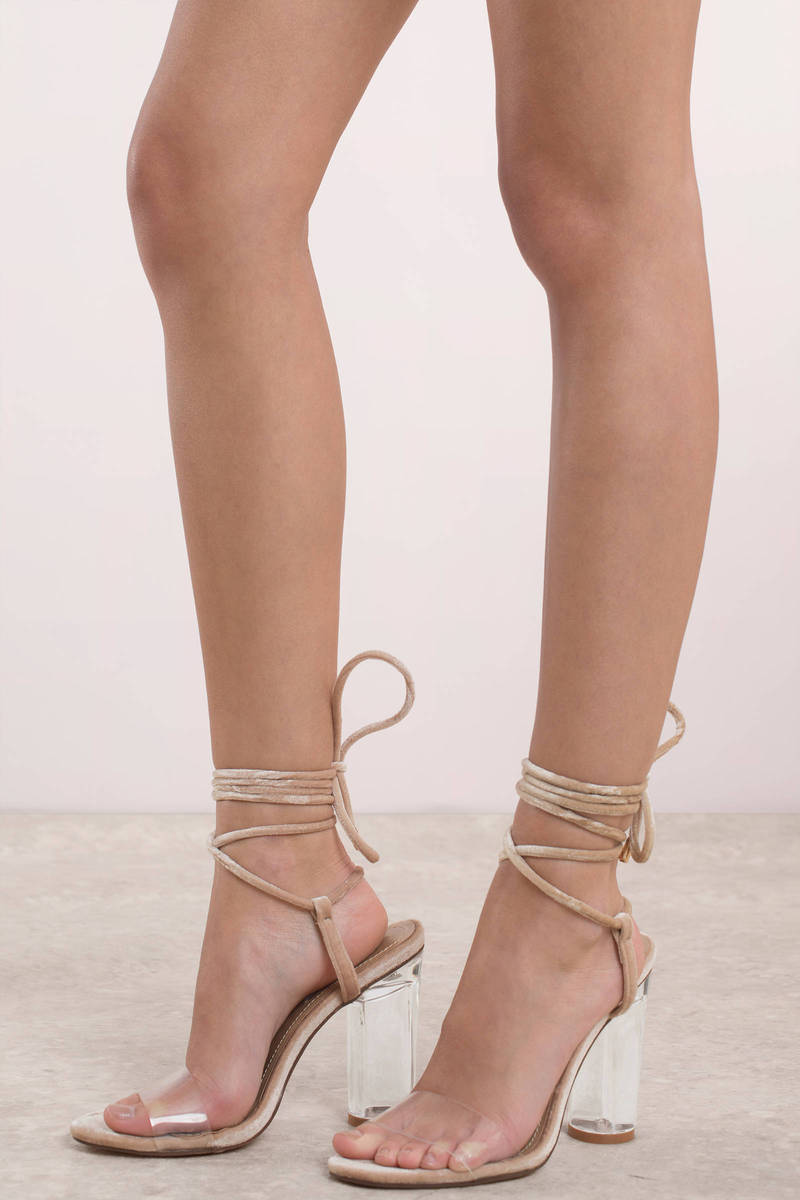 nude lace up high heels