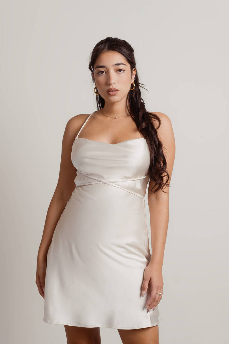 white cowl neck mini dress Big sale ...