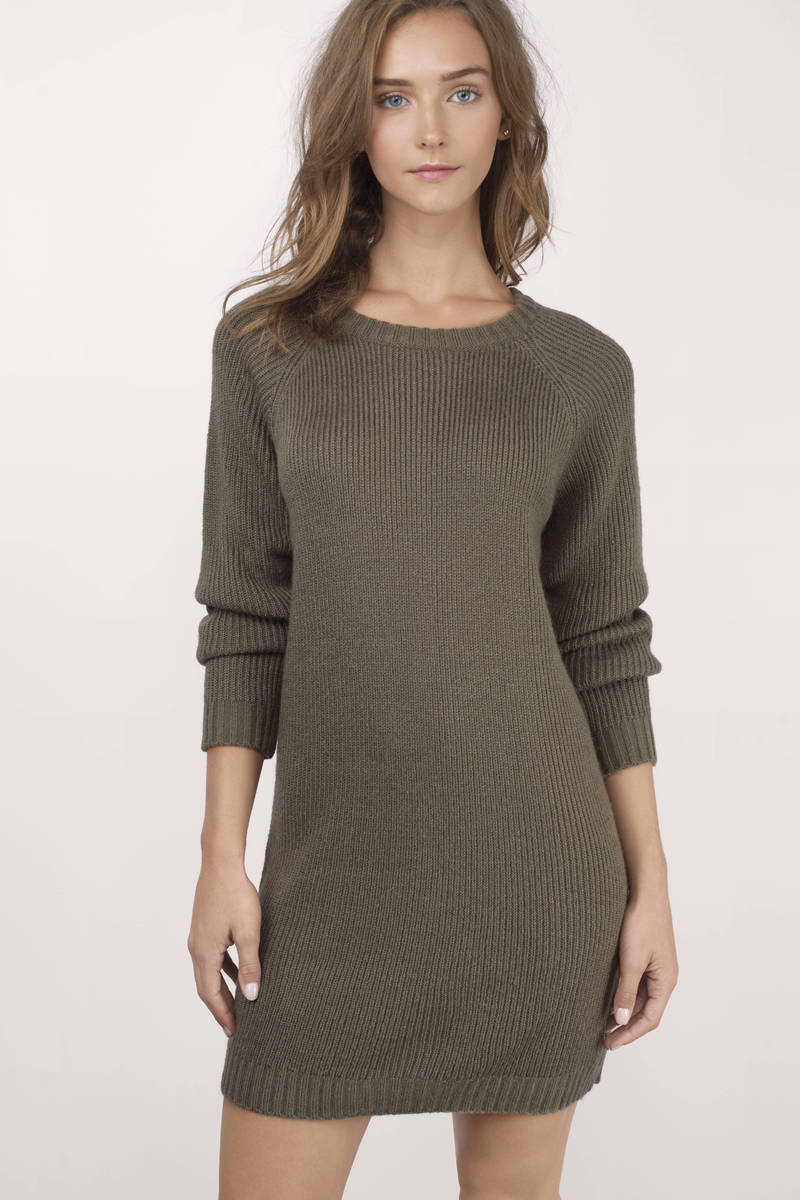 Akira Turtleneck Long Sleeve Sweater Dress - Olive/black in Green ...