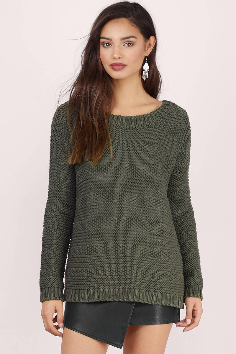 Cheap Olive Green Sweater - Knitted Sweater - Olive A Line Sweater ...