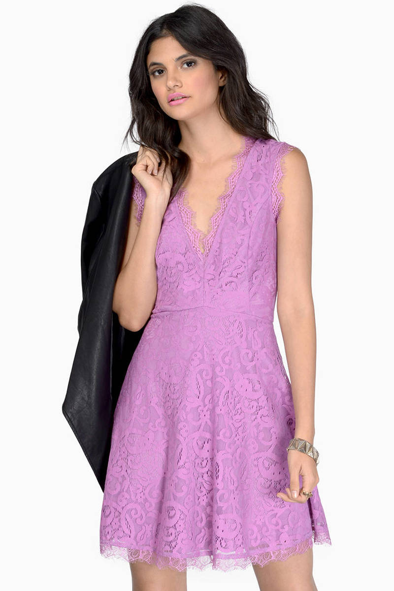 Cute Purple Skater Dress - Lace Dress - Fit & Flare Dress - $14 | Tobi US