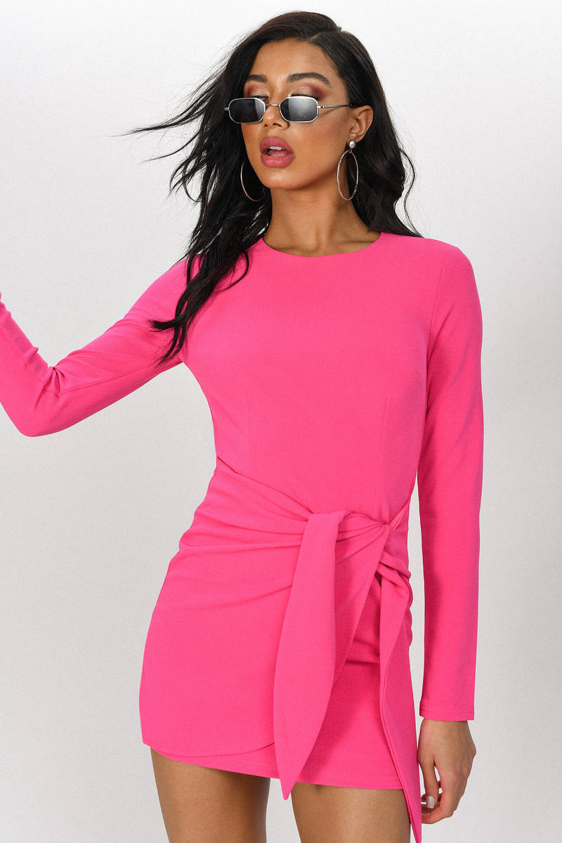 pink wrap dress with sleeves