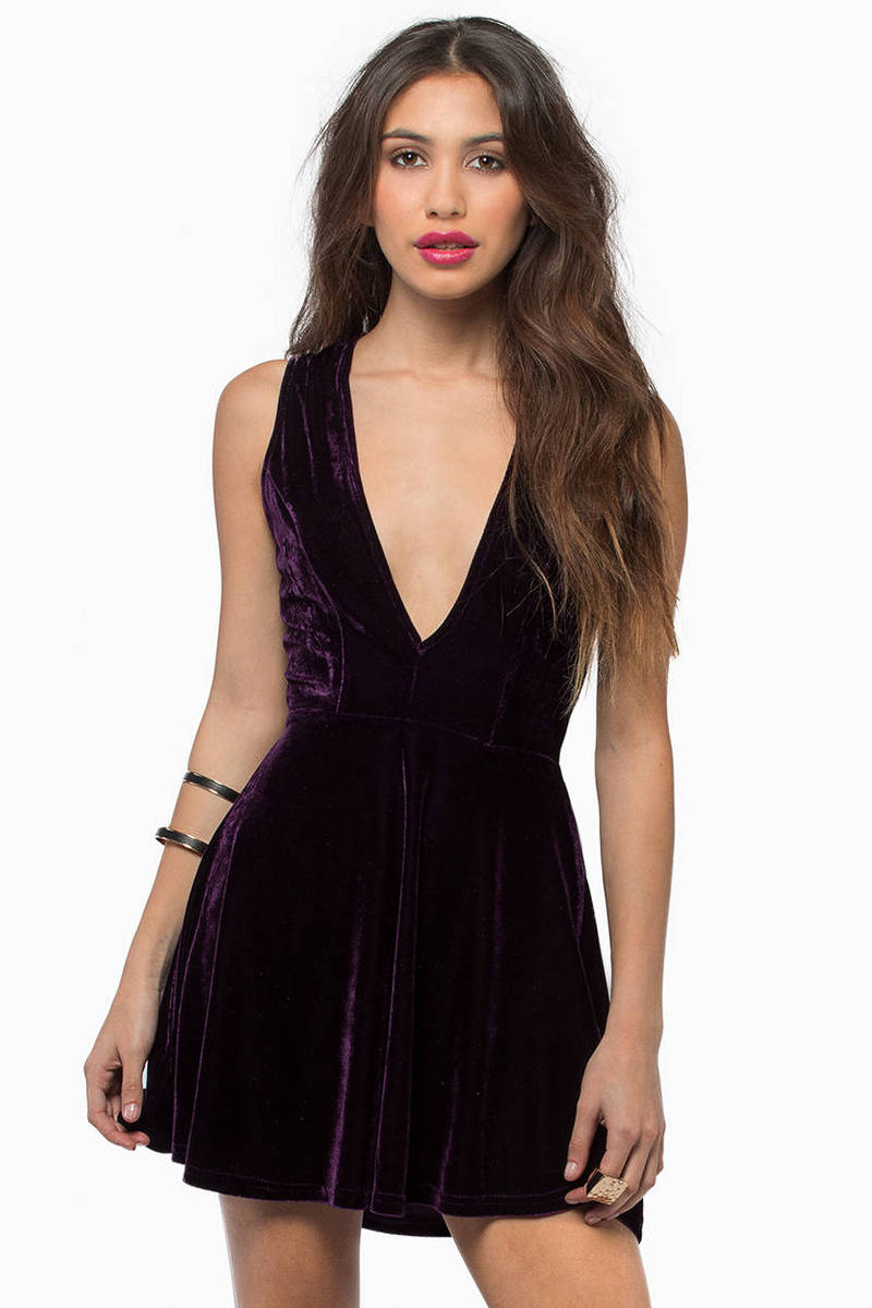 Dark and Deep V Velour Dress in Purple - $10 | Tobi US