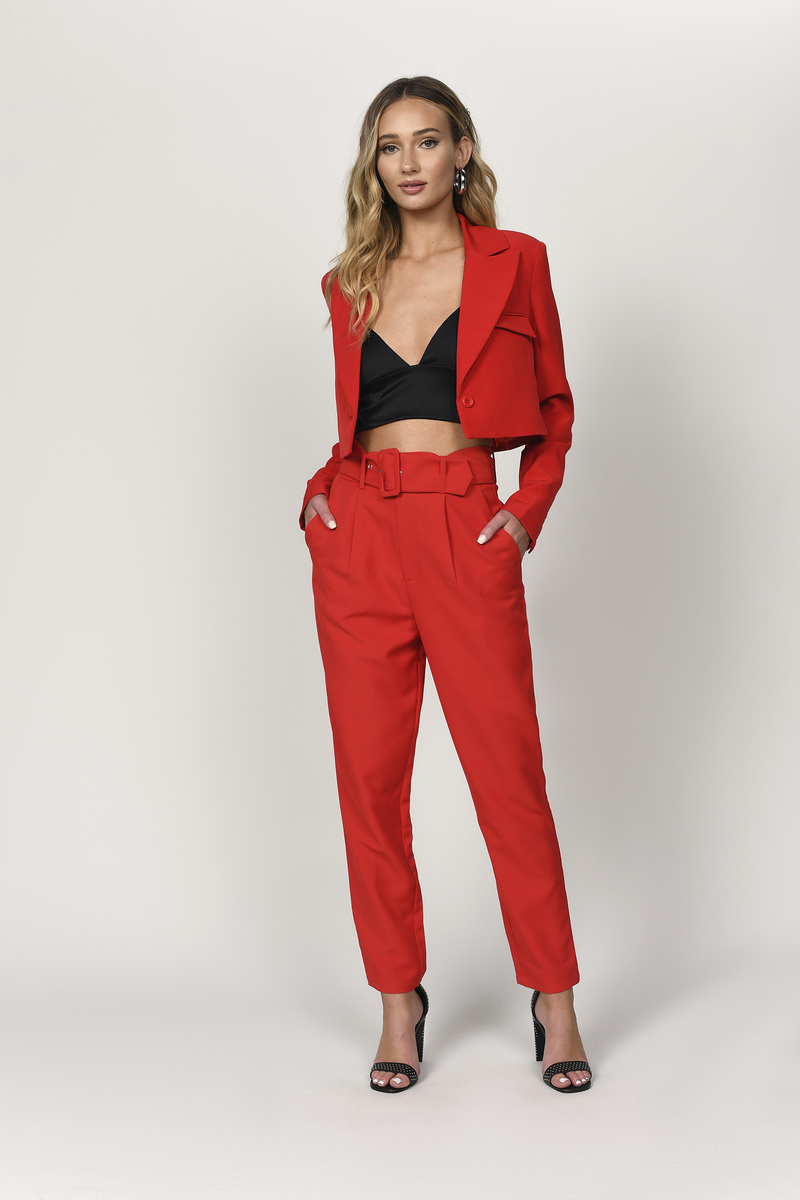 red high rise pants