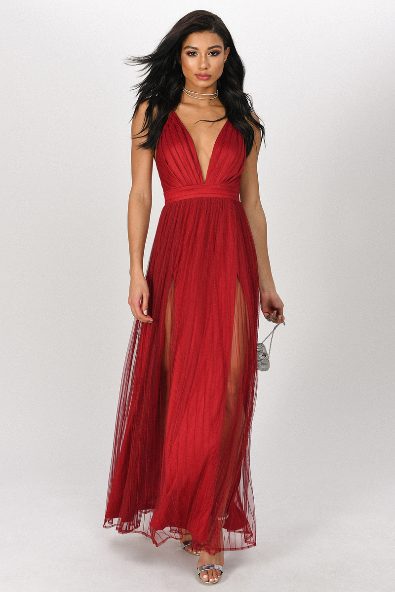 Red Maxi Dress - Holiday Dress - Red 