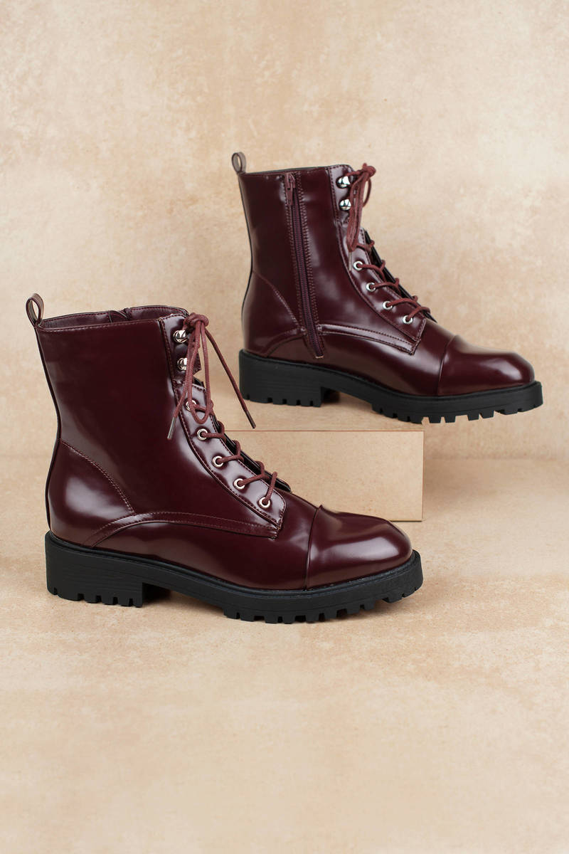 Red Patent Leather Combat Boots 