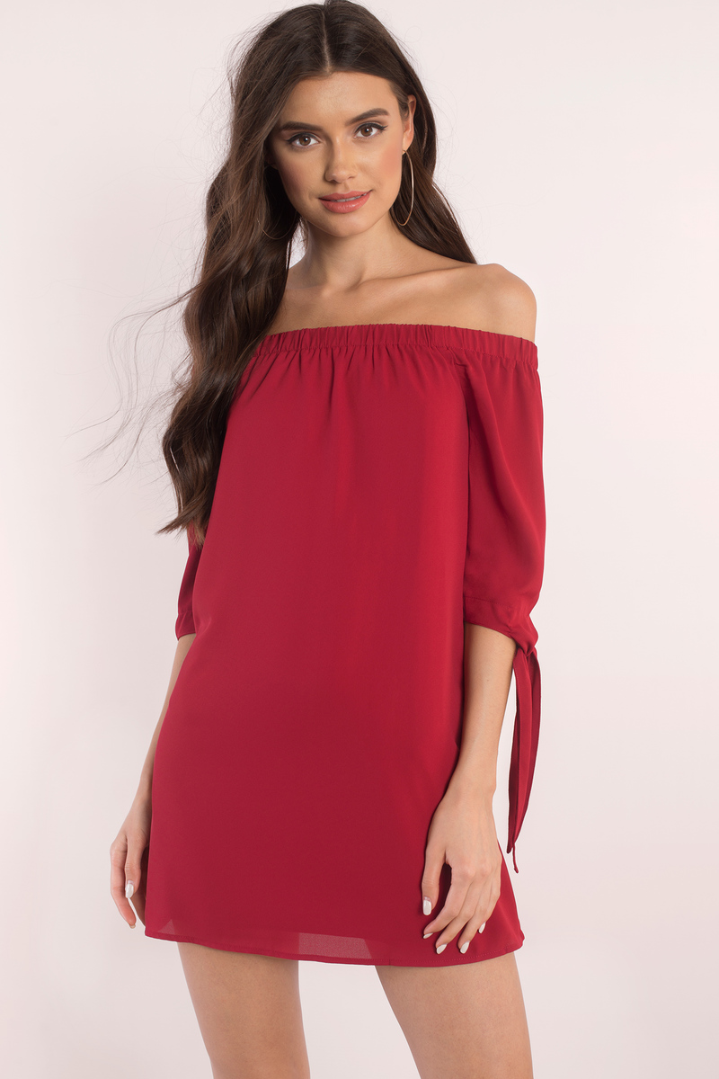 Cute Red Shift Dress - Off Shoulder Dress - Shift Dress - $22 | Tobi US